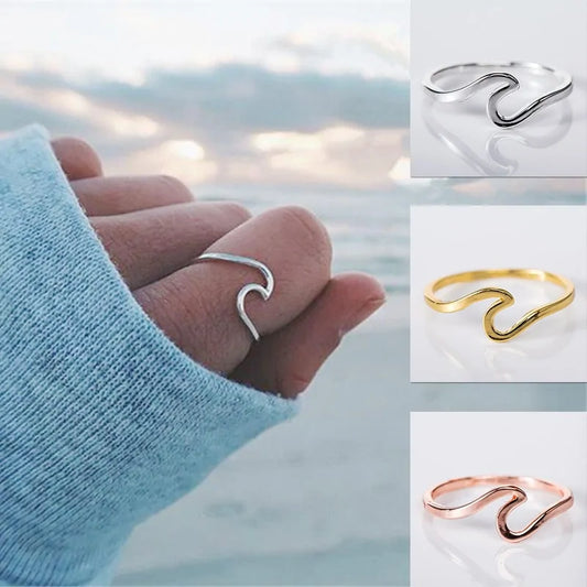 Ocean Wave Alloy Rings: Fashionable Finger Jewelry for Women